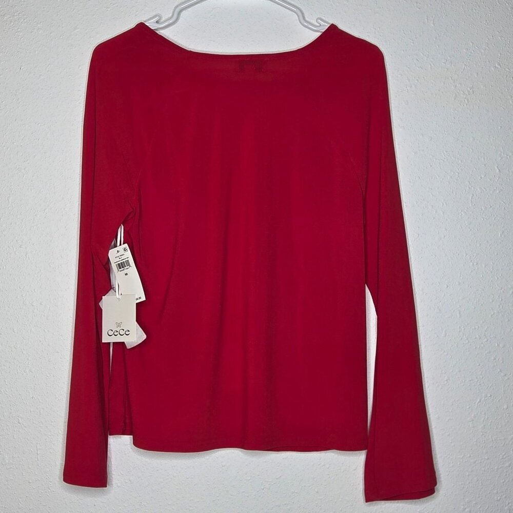 NWT CeCe Women's Bow Placket Blouse - Red - Picture 2 of 5
